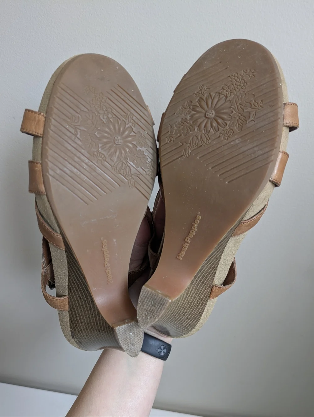 Brown Hush Puppies Leather-Style Women's Slingback Wedge Sandals - Picture 10 of 10